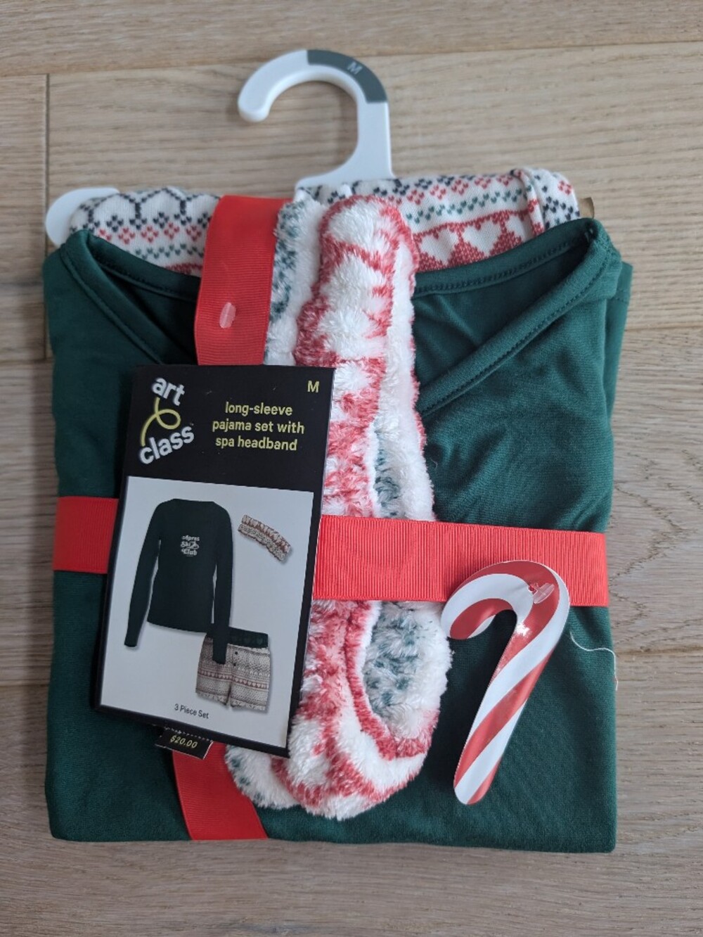 Kid's Dark Green Long-Sleeve Pajama Set with Matching Headband